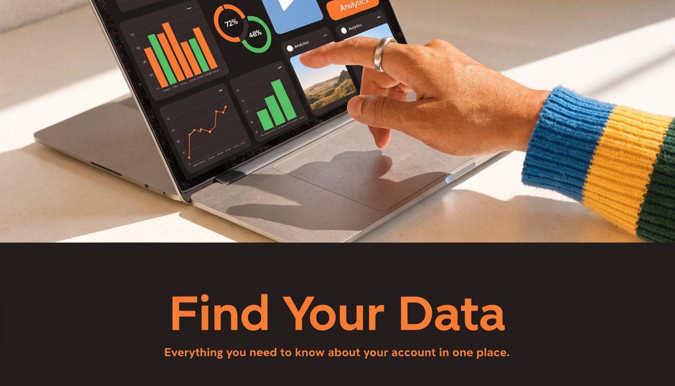 A person using a laptop to view data visualization analytics charts on a digital dashboard interface.