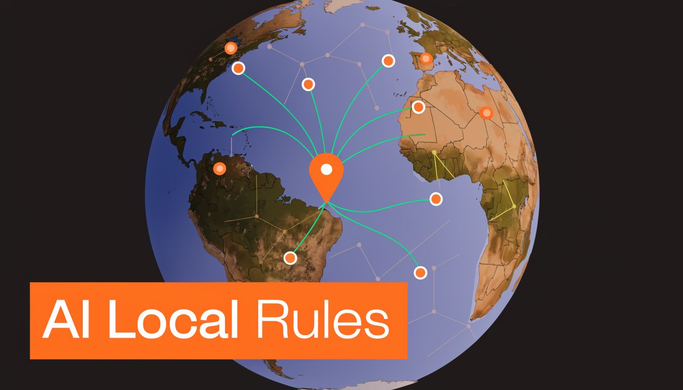 A global map illustration featuring a central orange location pin connected to various regions by lines.